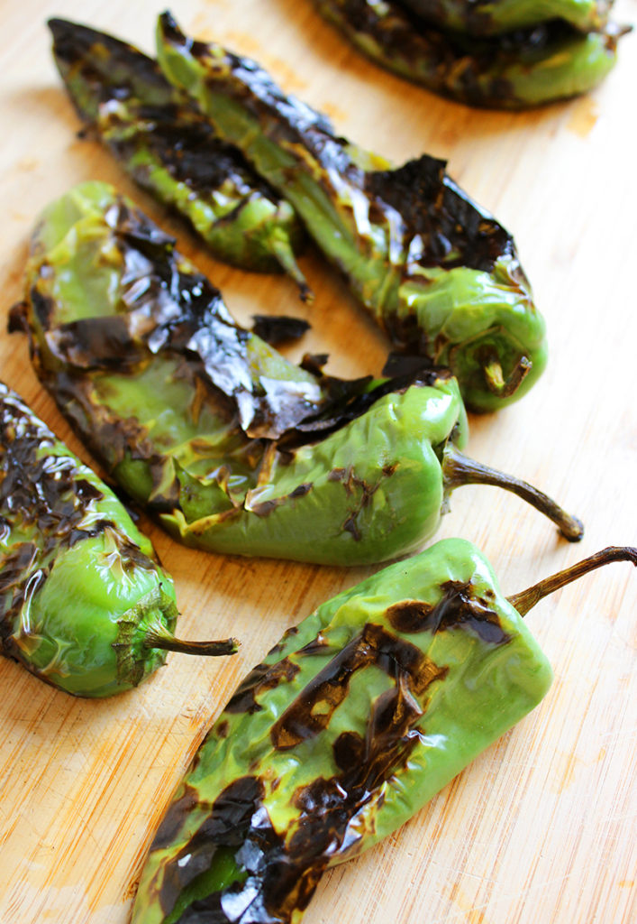 Roasted Blistered Green Chiles on Board